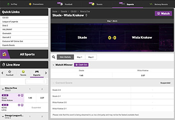 Betway interface example screenshot